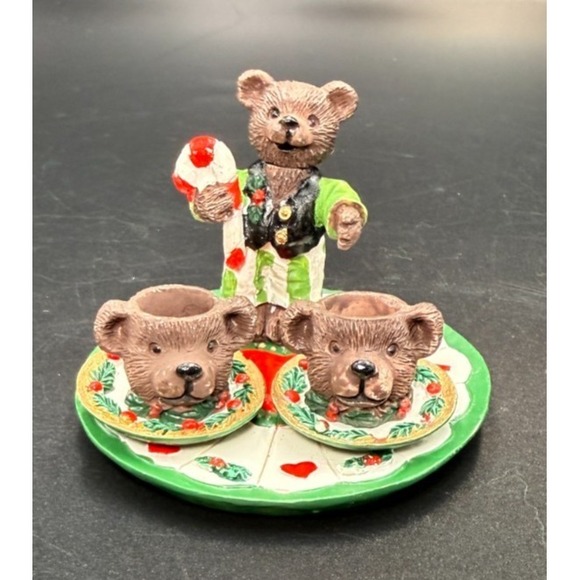Christmas Bears Resin Miniature Tea Set - VTG - Picture 2 of 7
